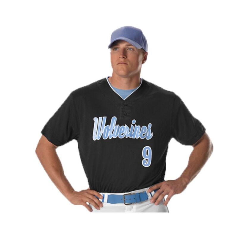 Men's Two Button Mesh Baseball Jersey With Piping Thumbnail